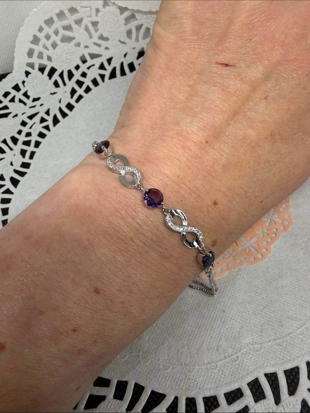 Celestial Genuine Amethyst Infinity Anklet | 925 Sterling Silver CZ Pavé